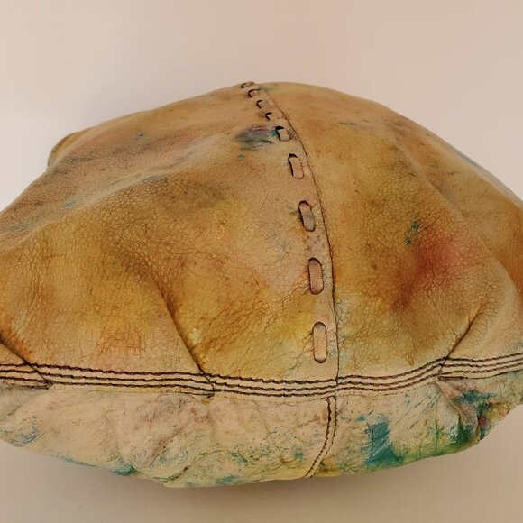 Lucky leather rainbow cowgirl hippie XL tote dyed orange blue green yellow red - Picture 9 of 15